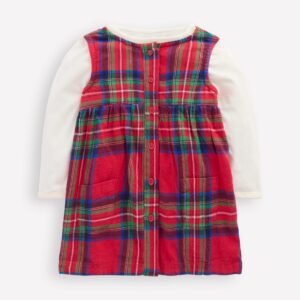 Woven Pinny Dress Set-Red Check