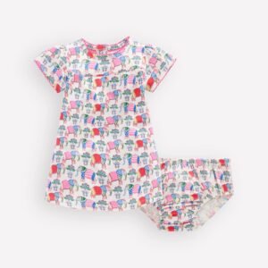 Gathered Jersey Dress-Multi Small Elephant
