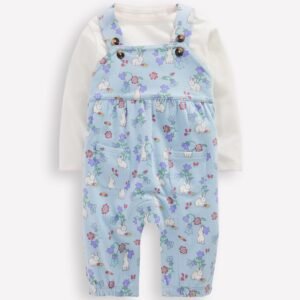 Jersey Dungaree Set-Misty Blue Bunny Floral