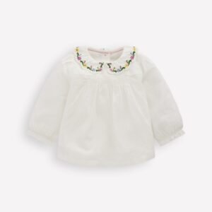 Embroidered Collar Woven Top-Soft Ivory Embroidery