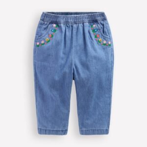 Embroidered Chambray Trouser-Embroidered Denim
