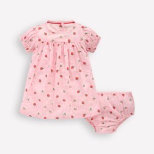 Gathered Woven Dress-Pink Strawberry Stripe