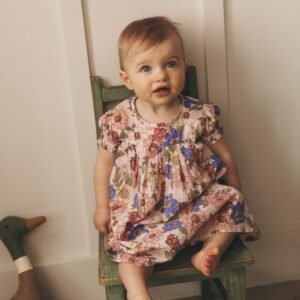 Gathered Woven Dress-Mid Pink Floral