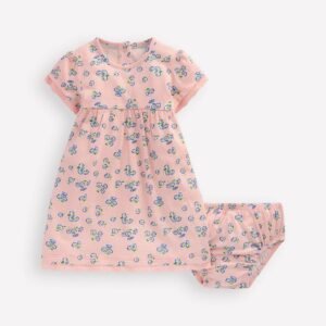 Broderie Trim Jersey Dress-Pink Ditsy Floral