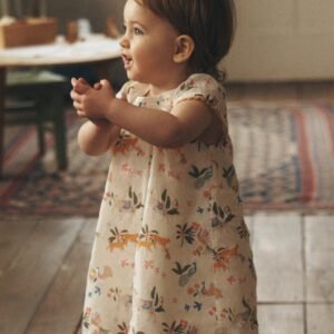 Floaty Shirred Dress-Ivory Jungle Animals