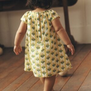 Floaty Shirred Dress-Yellow Flower Stem
