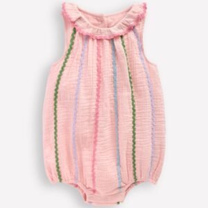 Double Cloth Bubble Romper-Chalk Pink Multi Ric Rac